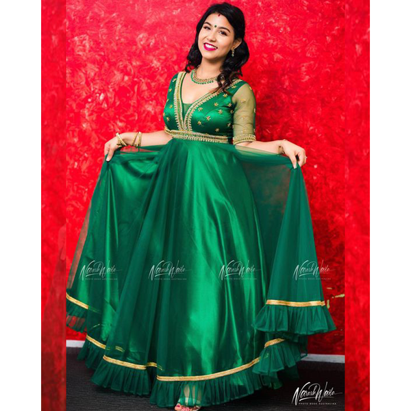 Green Handwork Net Gown