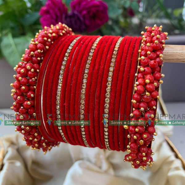 Red Velvet Bangle Chura Set