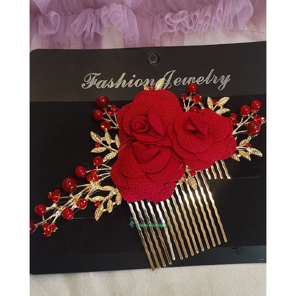 Red Flower Decor Hair Comb