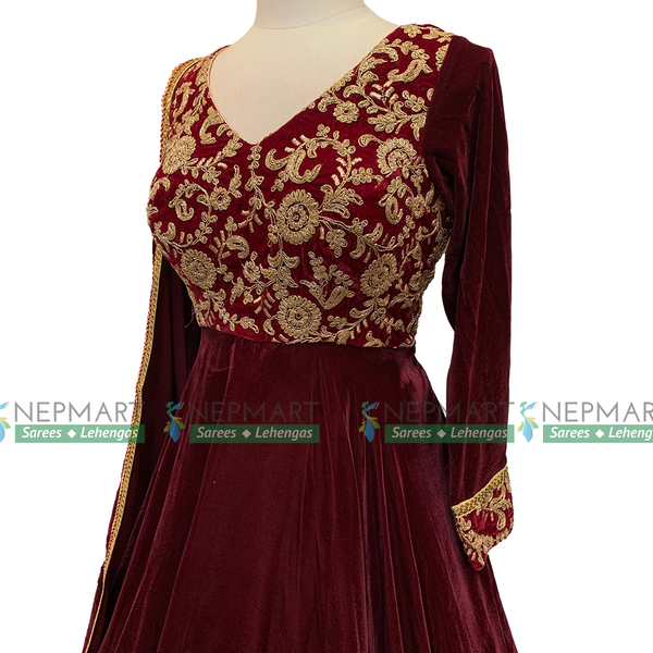 Maroon Velvet Gown