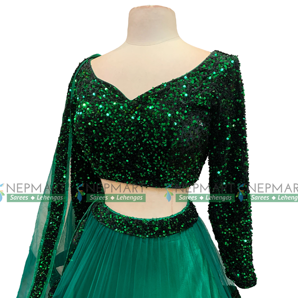 Green Sequins Lehenga