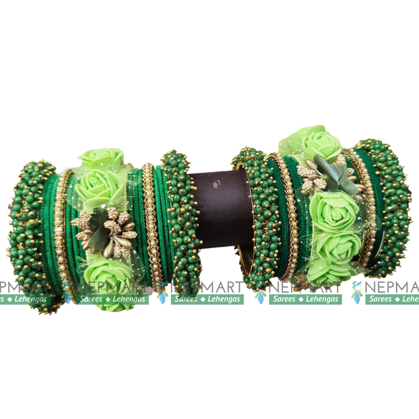 Green Flower Bangle Chura Set