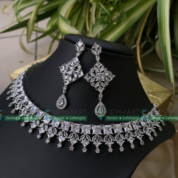 American Diamond Necklace Set With Earring