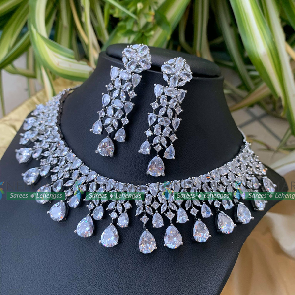 American Diamond Necklace Set With Earring