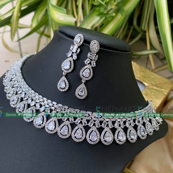 American Diamond Necklace Set With Earring