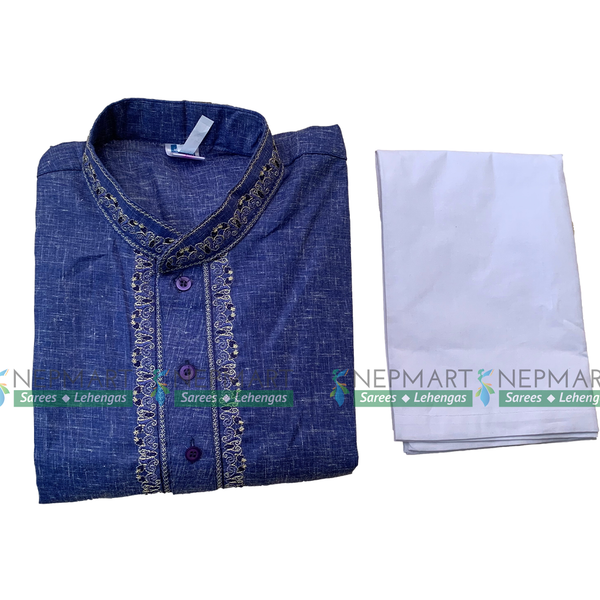 Blue Cotton Kurtha with Pyjama