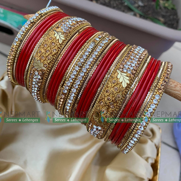 Leaves Design Bridal Bangle Chura Set