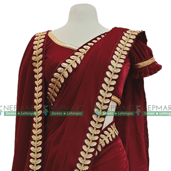 Maroon Velvet Saree perfect for Teej sari