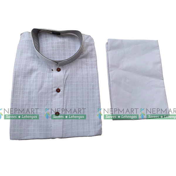 White Cotton Men Kurta Pyjama