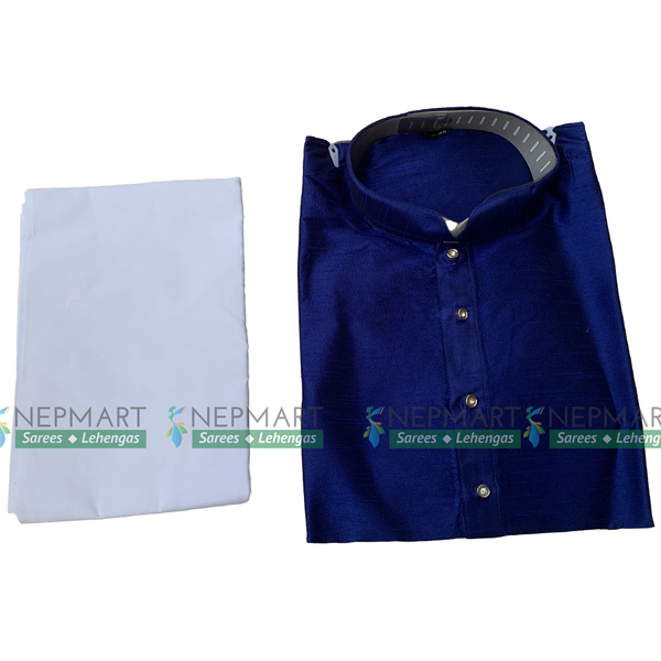 Royal Blue Silk Men Kurta Pyjama