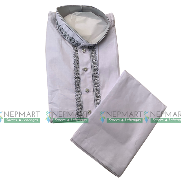 White Cotton Kurtha and Pyjama Set for men