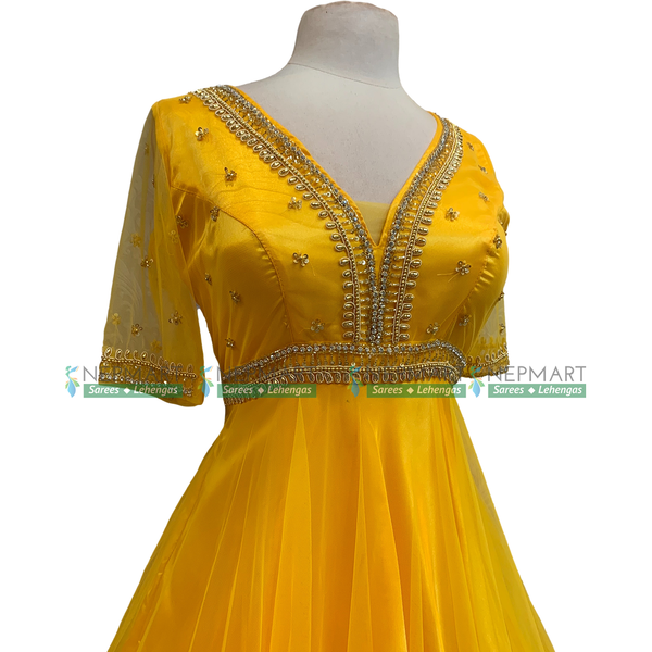 Yellow Handwork Net Gown