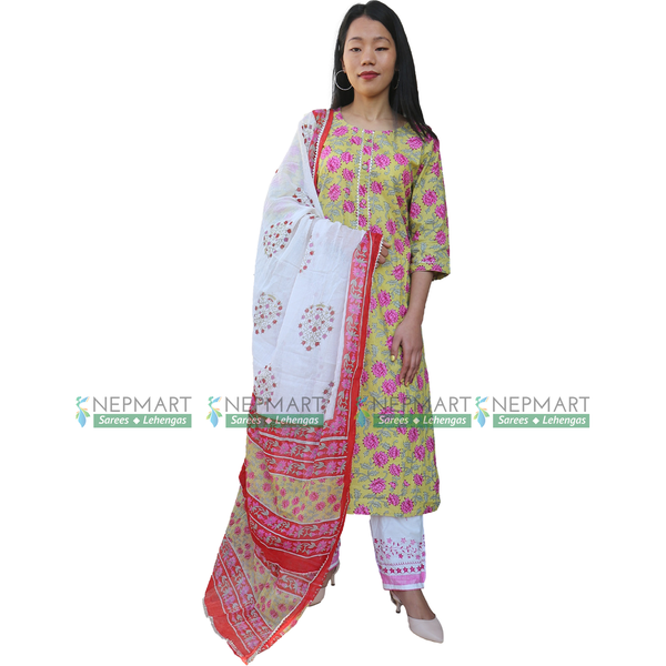 Floral Kurti Set with Shawl