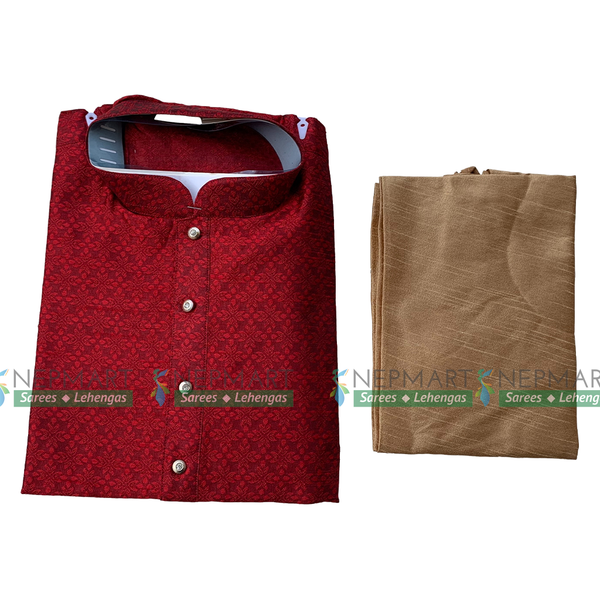 Red Silk Men Kurta Pyjama